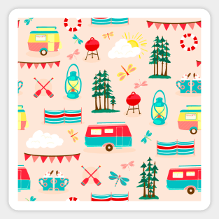 Vintage caravans on a campsite repeat pattern Sticker